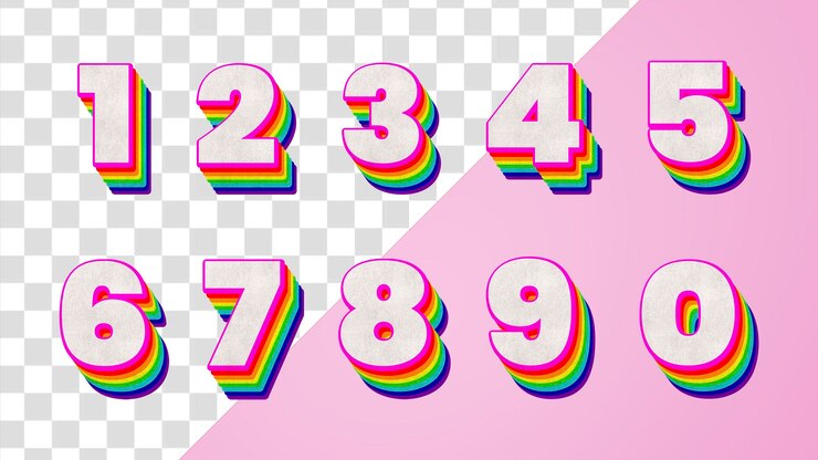 PSD png number set rainbow 3d effect