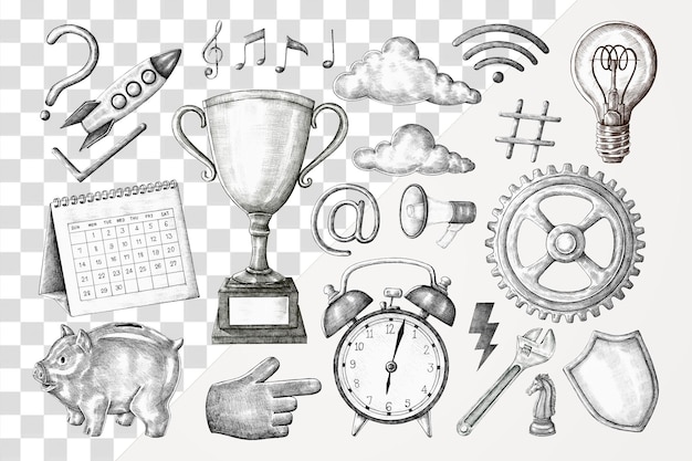 Png obiekty biznesowe clipart zestaw czarno-biały