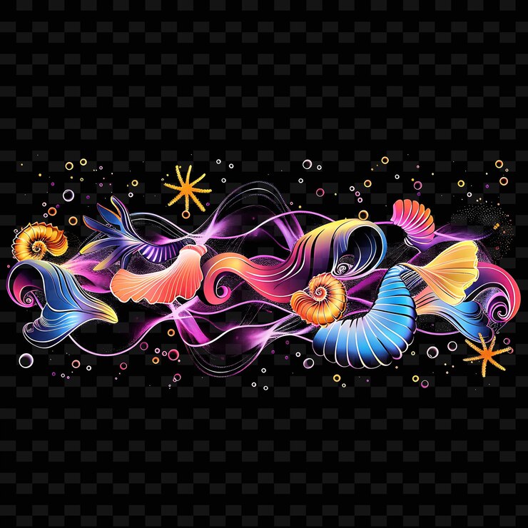 PSD png ocean tape decal with images of waves and seashells calming creative neon y2k shape decorative