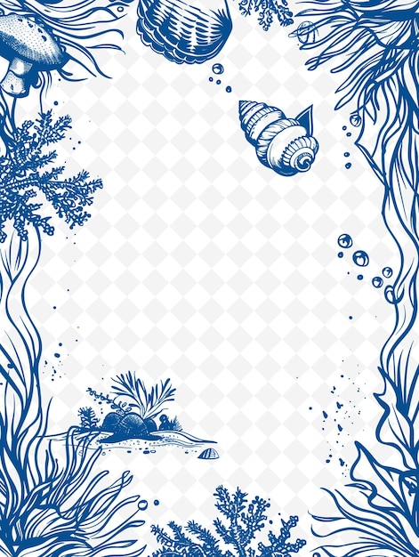 PSD png oceanic frame art con decorazioni di conchiglie e coralli border illustration frame art decorative