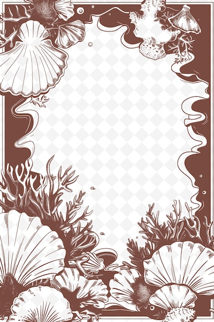 PSD png oceanic frame art z dekoracjami muszli i koralowców border illustration frame art decorative