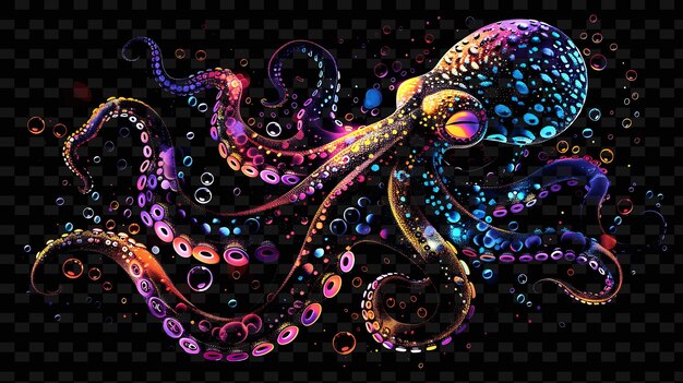 Png octopus shaped decal with depictions of octopuses and with creative neon y2k shape decorativel