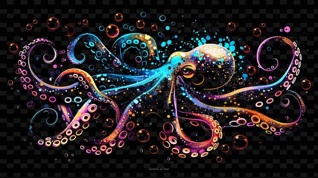 PSD png octopus shaped decal with depictions of octopuses and with creative neon y2k shape decorativel