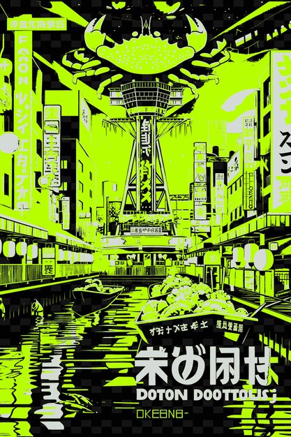 PSD png osakas dotonbori con intrattenimento scena stradale granchio gigante illustrazione cittas scena decorazione artistica