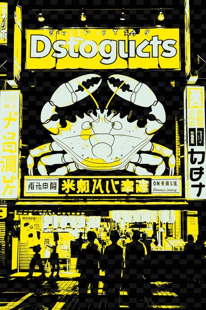 PSD png osakas dotonbori with entertainment street scene giant crab illustration citys scene art decor