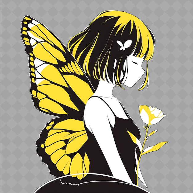 PSD png oślepiająca i promienna anime butterfly girl z piękną kolekcją naklejek chibi creative win