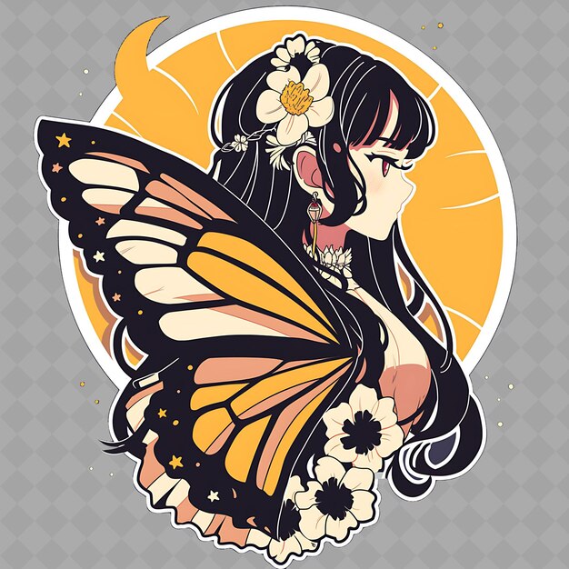 Png Oślepiająca I Promienna Anime Butterfly Girl Z Piękną Kolekcją Naklejek Chibi Creative Win