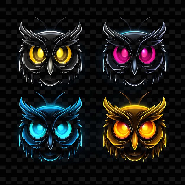 PSD png owl face icon emoji met wise surprised sleepy en curious e neon lines y2k shape eye catching