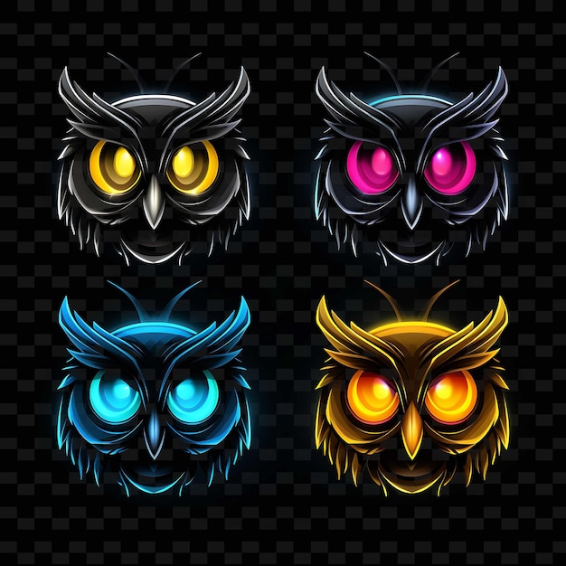 PSD png icon owl face emoji с мудрым удивленным сонным и любопытным e неоновыми линиями y2k форма привлекательна
