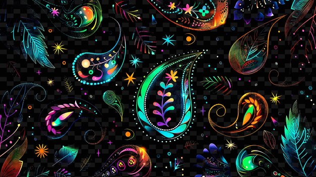 PSD png paisley decal con disegni di foglie e con sparkling sta creative neon y2k shape decorativer