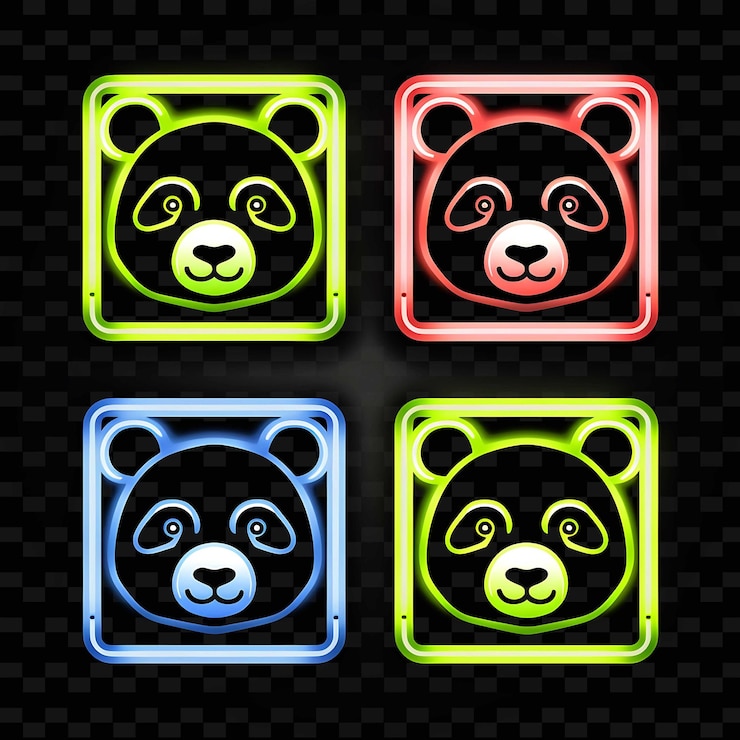 PSD png panda face icon emoji with cute adorable and cuddly expressi neon lines y2k shape eye catching