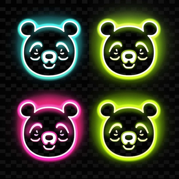 Png Panda Face Icon Emoji Z Radosnym, Głupim, śpiącym I Głodnym Ex Neon Lines Y2k Shape Eye Catching