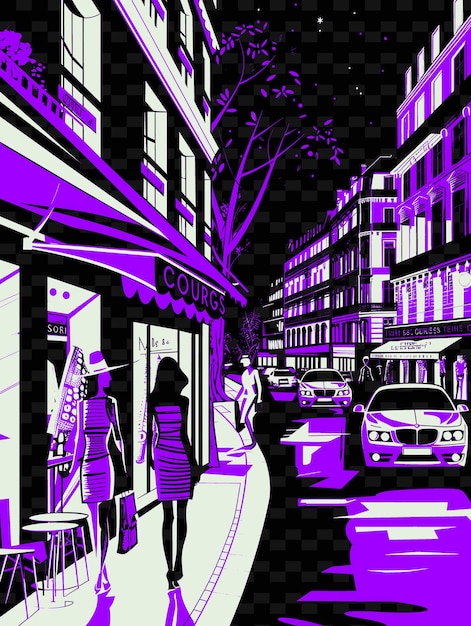 PSD png boulevard parigino con scena di strada chic e haussmannian un'illustrazione scena della città decorazione artistica