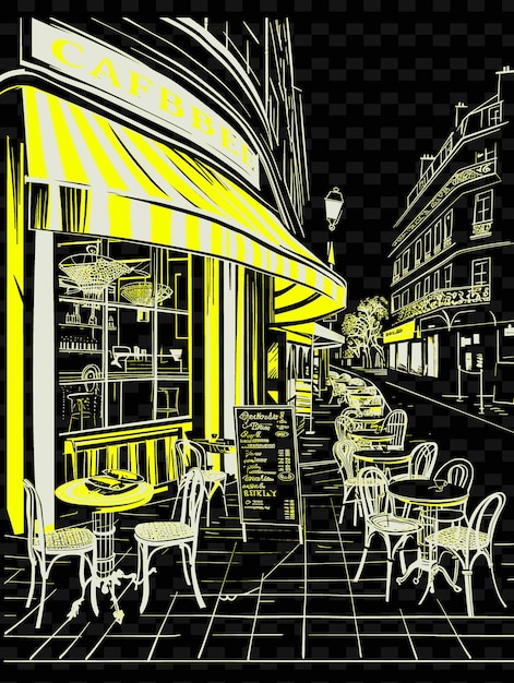 PSD png парижская улица кафе с романтической сценой кованые железные стулья иллюстрация города сцена художественный декор
