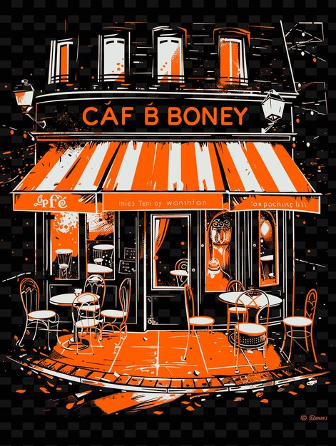 PSD png parisian cafe street with romantic scene wrought iron chairs illustration citys scene art decor