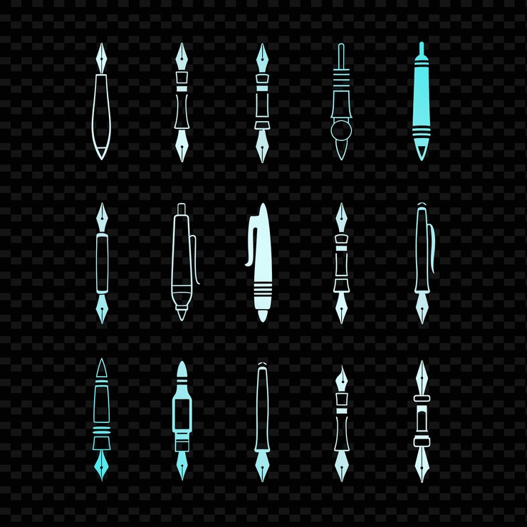 PSD png pens with calligraphy design displaying a series of elegant outline art creative designs