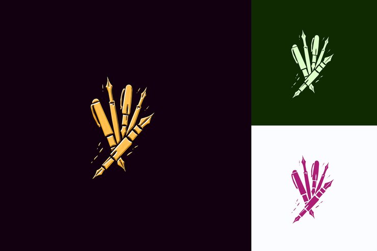 PSD png pens with calligraphy design displaying a series of elegant outline art creative designs