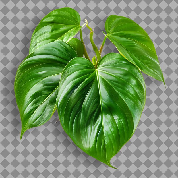 PSD png philodendron leaf z kształtem liścia w kształcie serca i błyszczącym gr top view izolowany obiekt przyrody