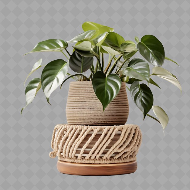 Png philodendron in wooden natural stoneware design pot sitting interior tree on clean background