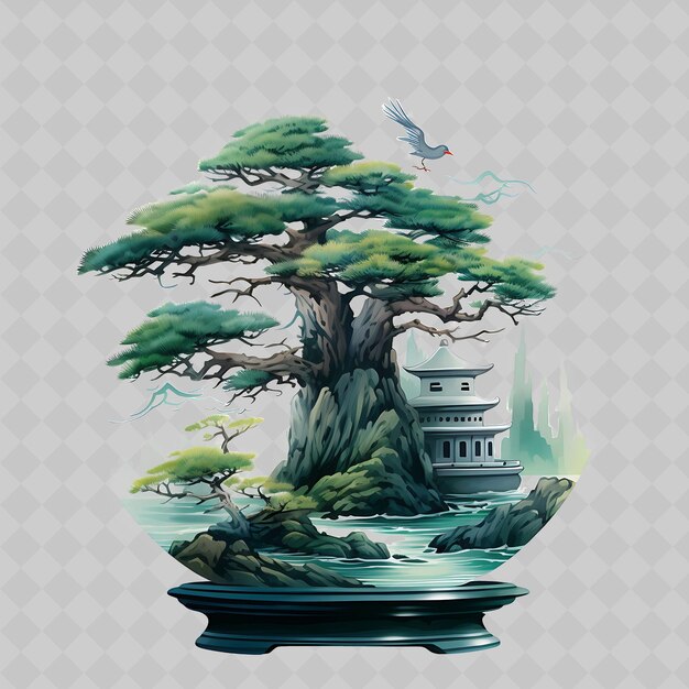 PSD png pine bonsai glas pot naald als bladeren kust serenity co transparent diverse bomen decor