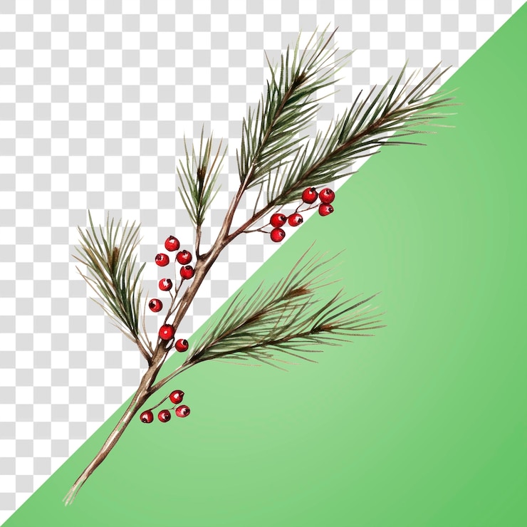 PSD png pine branch art illustration christmas