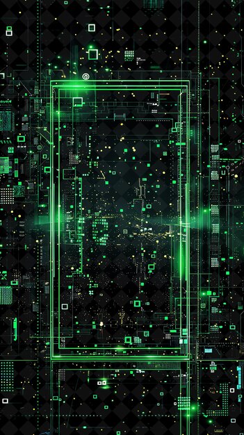 Png Pixelated Matrix Frame With Nem Symbol Retro Computer Graphi Y2K Neon Shape on Dark Background