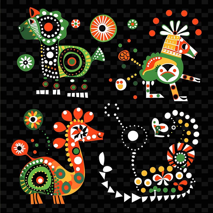 PSD png playful topiary animals borderlines design with brightly colillustration abstract collections