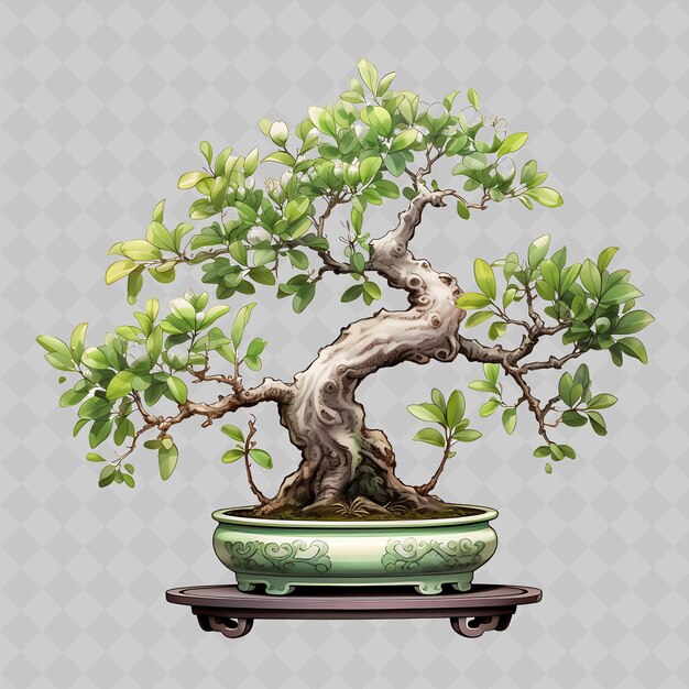 PSD png plum bonsai tree ceramic pot serrated leaves perseverance co transparent diverse trees decor