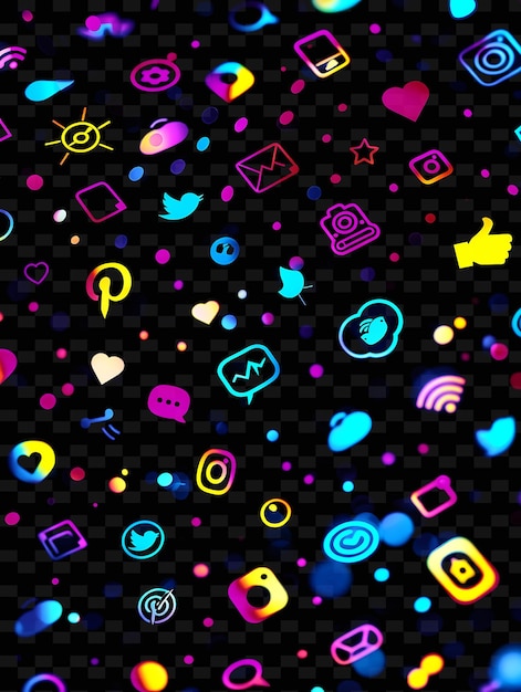 PSD png polka dot decal с иконами социальных сетей и с светящимся творческим неоном y2k shape decorative