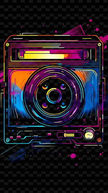 PSD png pop culture tape decal met iconische ontwerpen uit movies tv a creative neon y2k shape decorativen