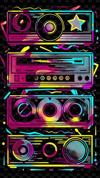 PSD png pop culture tape decal with iconic designs from movies tv a creative neon y2k shape decorativen