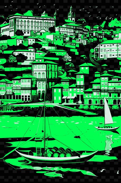 PSD png portos distretto di ribeira con affascinante scena stradale douro riv illustrazione cittas scena decorazione artistica