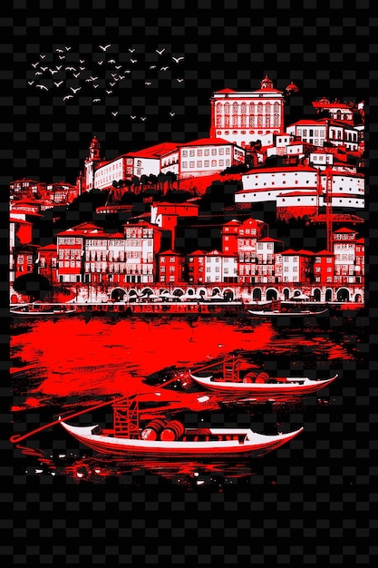 PSD png portos distretto di ribeira con affascinante scena stradale douro riv illustrazione cittas scena decorazione artistica