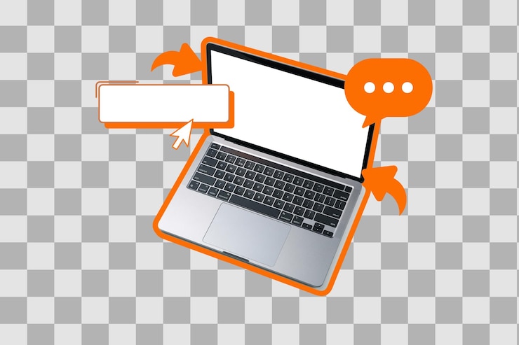 PSD png poster collage laptop with space for text isolated on white background