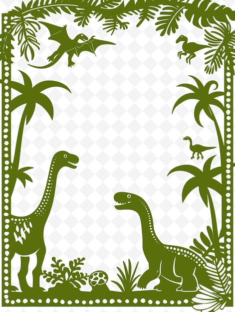 PSD png prehistoric frame art with dinosaur and fossil decorations b illustration frame art decorative