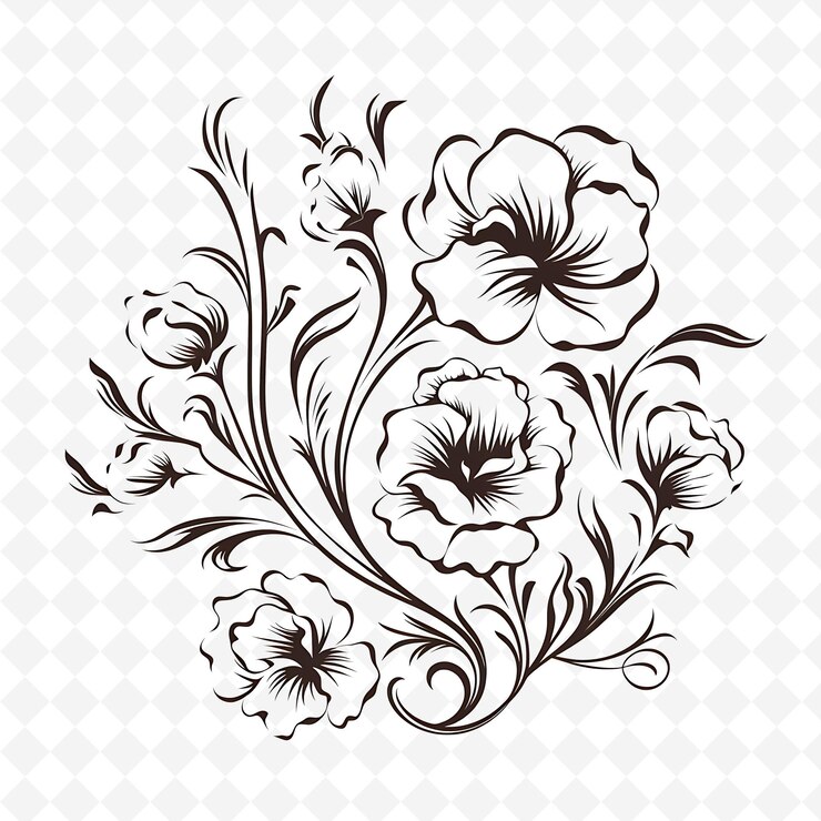 PSD png premium aquarel flower stamps artistic designs for creative projects clipart and tattoo