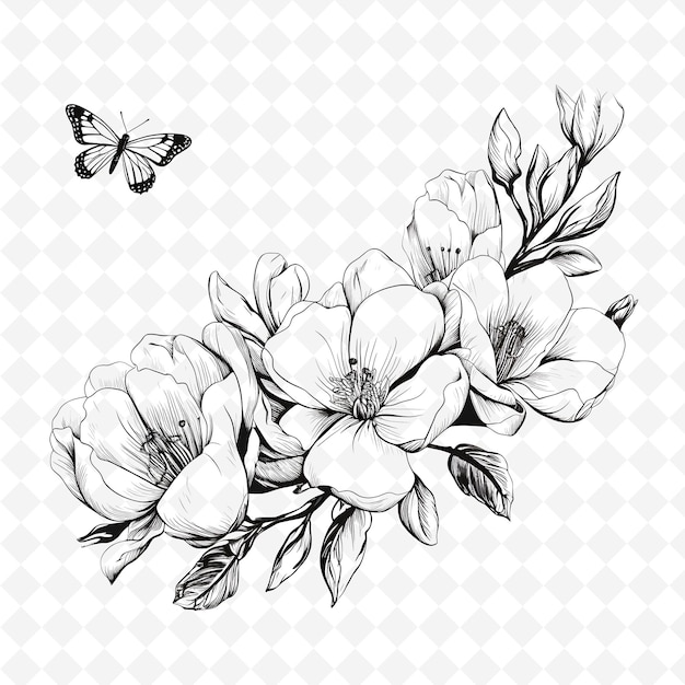 PSD png premium watercolor flower stamps artistic designs for creative projects clipart and tattoo