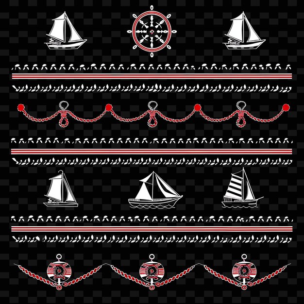 PSD png preppy striped string borderlines design met zeilbootmotiefillustratie abstract collecties