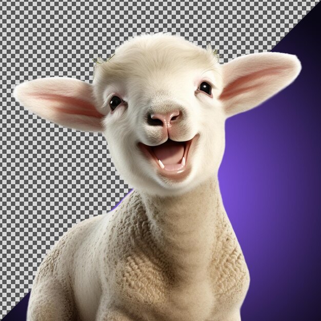 PSD png psd 3d carino piccolo volto sorridente agnello isolato su uno sfondo trasparente