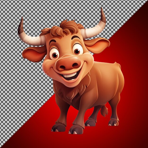 Png psd 3d cute smiling bull cartoon isolated on a transparent background