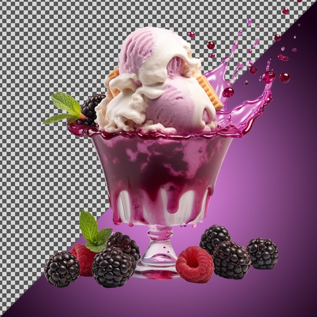 Png psd beautiful blackberry cheesecake ice cream isolated on a transparent background