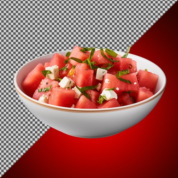 Png psd bowl of bowl of tasty watermelon feta isolated on a transparent background