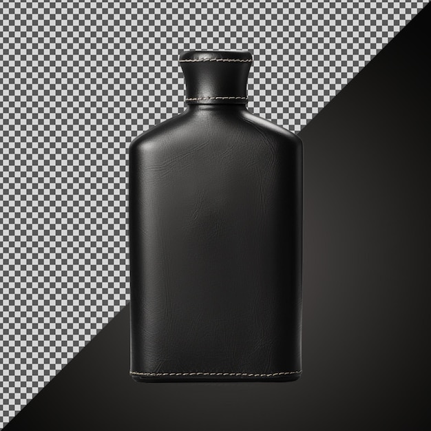 PSD png psd piękna czarna butelka pokryta skórą izolowana na przezroczystym tle