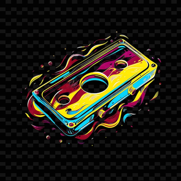 PSD png psychedelic tape decal with trippy mind bending patterns an creative neon y2k shape decoratived