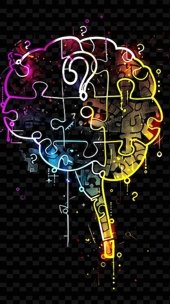 PSD png puzzle shaped decal with representations of puzzles and wit creative neon y2k shape decorativeh