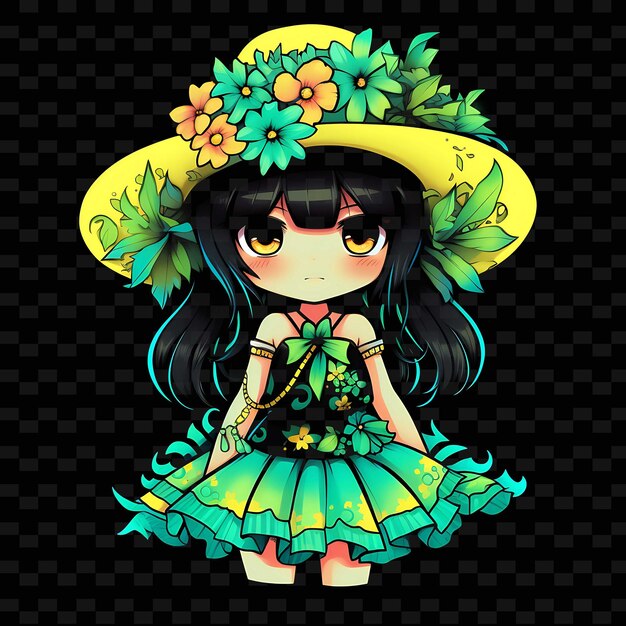 PSD png radiant rhythms unleashing creativity with sticker anime characters through neon lines