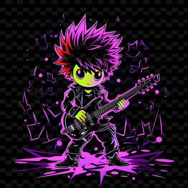 PSD png radiant rhythms unleashing creativity with sticker anime characters through neon lines