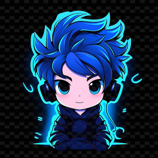 PSD png radiant rhythms unleashing creativity with sticker anime characters through neon lines