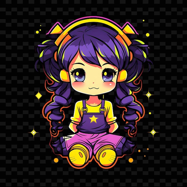 PSD png radiant rhythms unleashing creativity with sticker anime characters through neon lines