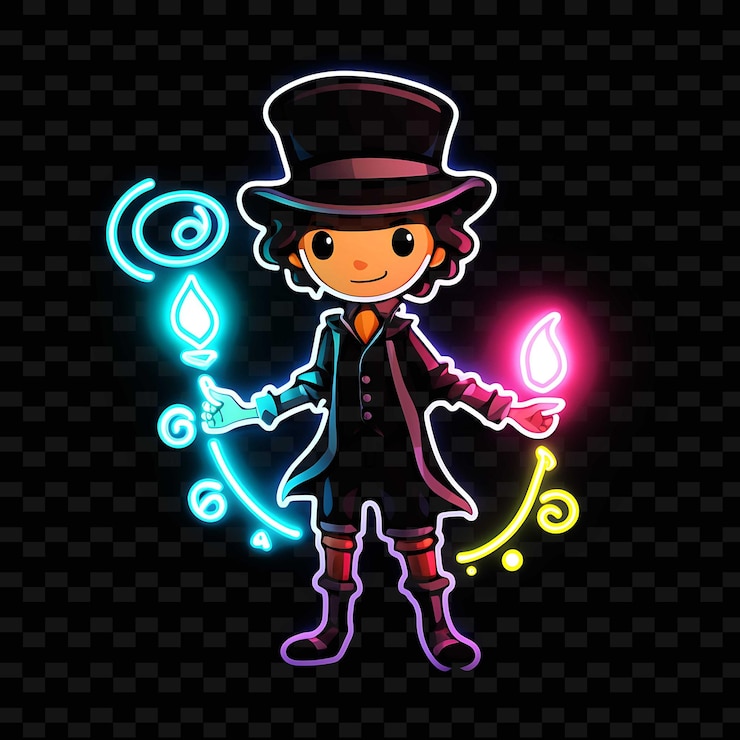 PSD png radiant rhythms 透過霓虹線的貼紙動漫角色釋放創意